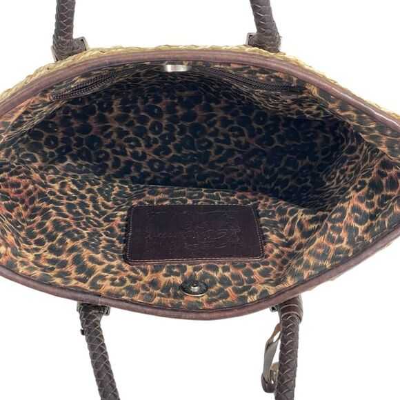 Brighton Rita Woven Macrame Jute Straw Leather Tote‎ Bag Animal Print Lining - Picture 4 of 14